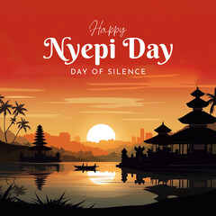 Poster - Translation : Happy Bali's Day of Silence and Hindu New Year Illustration, Nyepi Day and Hari Raya Saka, Hindu Ceremony