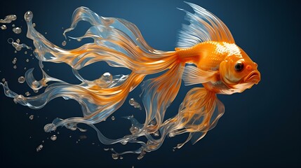 Wall Mural - A close up of a goldfish in an aquarium with bubbles

