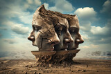 Fototapeta Kwiaty - Cracked heads in a desert