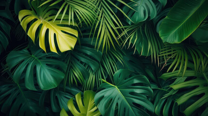 Wall Mural - Nature leaves, green tropical forest, background concept.