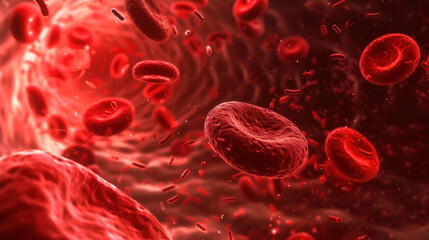 Red blood cells flowing in a vessel.