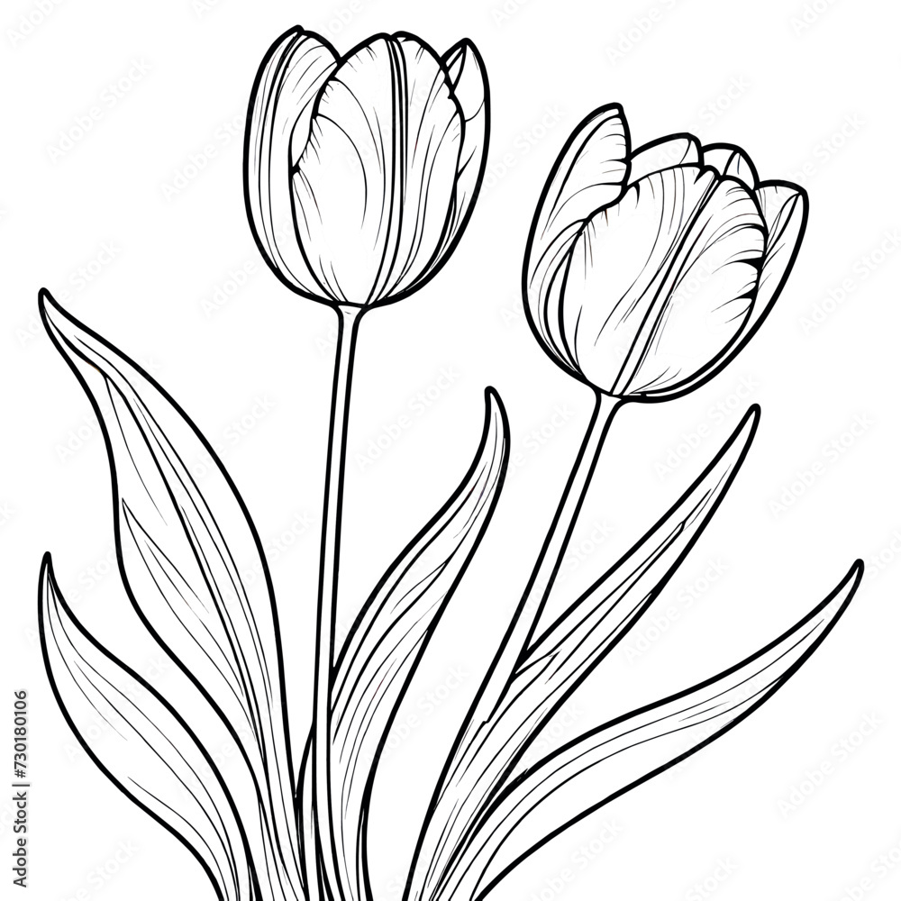 Tulip flower outline digital coloring page for kids and adults Stock ...