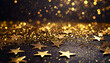 Abstract festive dark background with gold stars and glitter New year birthday holidays celebration