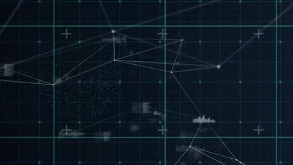 Poster - Animation of network of connections and data processing over dark background