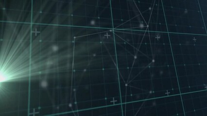 Poster - Animation of network of connections and data processing over dark background