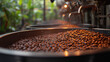Fresh coffee roasting factory. Stainless steel tank for roasting fresh coffee. industry
