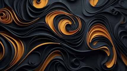 Poster - Dynamic abstract pattern in black and gold, echoing Unreal Engine 5, with striking contrasts of dark gray and orange hues.