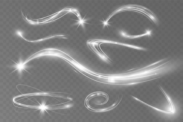Wall Mural - light white wave and spotlight shine effect,glow line sparkle shine. silver white wavy effects.