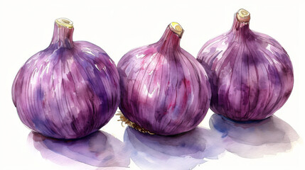 Wall Mural - Three Purple Onions on White Surface