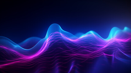 Poster - Illustrate abstract light waves in vibrant blue and purple hues with neon-infused digitalism.