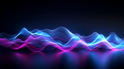 Poster - Illustrate abstract light waves in vibrant blue and purple hues with neon-infused digitalism.