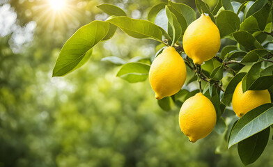 Poster - Lemon tree branches laden with bright yellow lemons