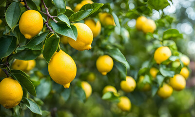 Poster - Lemon tree branches laden with bright yellow lemons