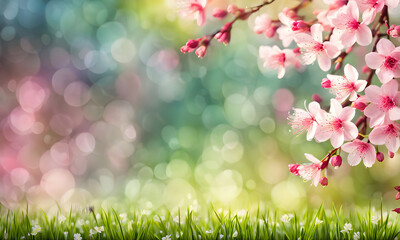 Poster - Springtime bokeh with blossoming trees