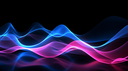 Poster - Vibrant sound waves ripple through a black background in mesmerizing light blue and magenta hues.