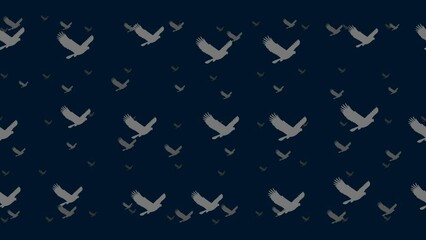 Poster - Eagle symbols float horizontally from left to right. Parallax fly effect. Floating symbols are located randomly. Seamless looped 4k animation on dark blue background