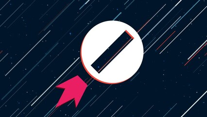 Poster - No entry road sign flies through the universe on a jet propulsion. The symbol in the center is shaking due to high speed. Seamless looped 4k animation on dark blue background with stars