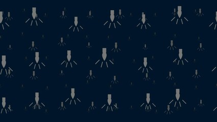 Poster - Garland light bulb symbols float horizontally from left to right. Parallax fly effect. Floating symbols are located randomly. Seamless looped 4k animation on dark blue background