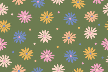 Wall Mural - Garden flower, plants, botanical, seamless vector design for fashion, fabric, wallpaper and all prints. Small bright flowers. Vector illustration.