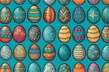 Fototapeta Uliczki - Colorful Easter eggs, symbolizing spring and festive celebrations. Spring Easter composition. Happy Easter. Easter concept, culture, image is painted watercolor, expeditions, postcard