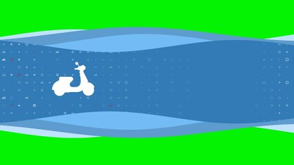 Poster - Animation of blue banner waves movement with white scooter symbol on the left. On the background there are small white shapes. Seamless looped 4k animation on chroma key background