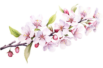 Poster - Pink blossom of sakura or cherry tree on white background