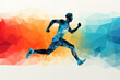 Speedy Sprinter: A Silhouette of an Athletic Runner in Motion on Blue Background