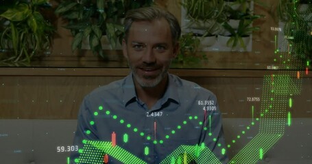 Poster - Animation of financial data processing over caucasian male doctor taking notes