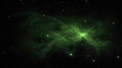 Wall Mural - Nebula's Embrace in Cosmic Space. Vivid green nebula patterns spread across the starry space backdrop.
