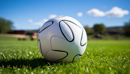 Canvas Print - Playing soccer on a green field under the summer sun generated by AI