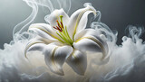 Biała lilia, abstrakcyjny dym, tapeta 