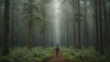 Digital Composite Of Walking Man In Forest With Fog