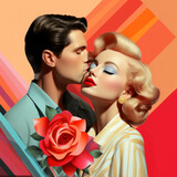 Fototapeta Boho - Valentines day concept. Couple in love. 60s retro style fashion collage. Retro poster print quality