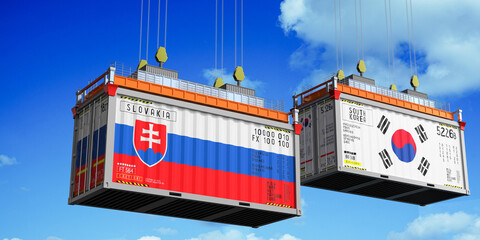 Shipping containers with flags of Slovakia and South Korea - 3D illustration