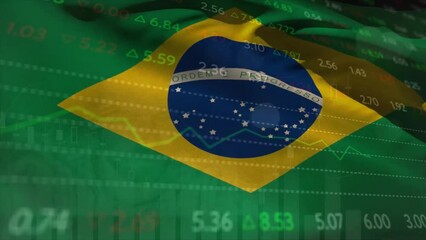 Poster - Animation of financial data processing over flag of brazil