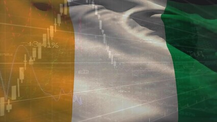 Poster - Animation of financial data processing over flag of ivory coast