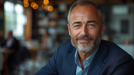 Poster - An experienced businessman smiling in a meeting room with his colleagues in a cheerful mood. Creative business people working together.