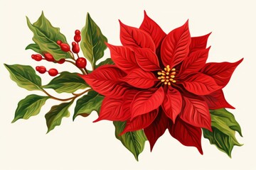 Canvas Print - Festive poinsettia clip art in red and green