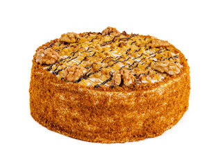 Wall Mural - Cake with walnuts and honey on white