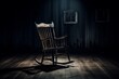 Creaky rocking chair moving on its own in a dimly lit room