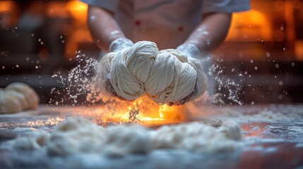 Wall Mural - a close up of a ball of yarn on a table with a person in the background holding a ball of yarn.