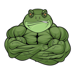 Wall Mural - strong frog mascot vector art illustration muscle frog design