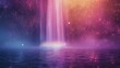 misty waterfall and river landscape Nature wallpaper exquisite with abstract luxury golden stars on dark blue and purple background with lighting effect