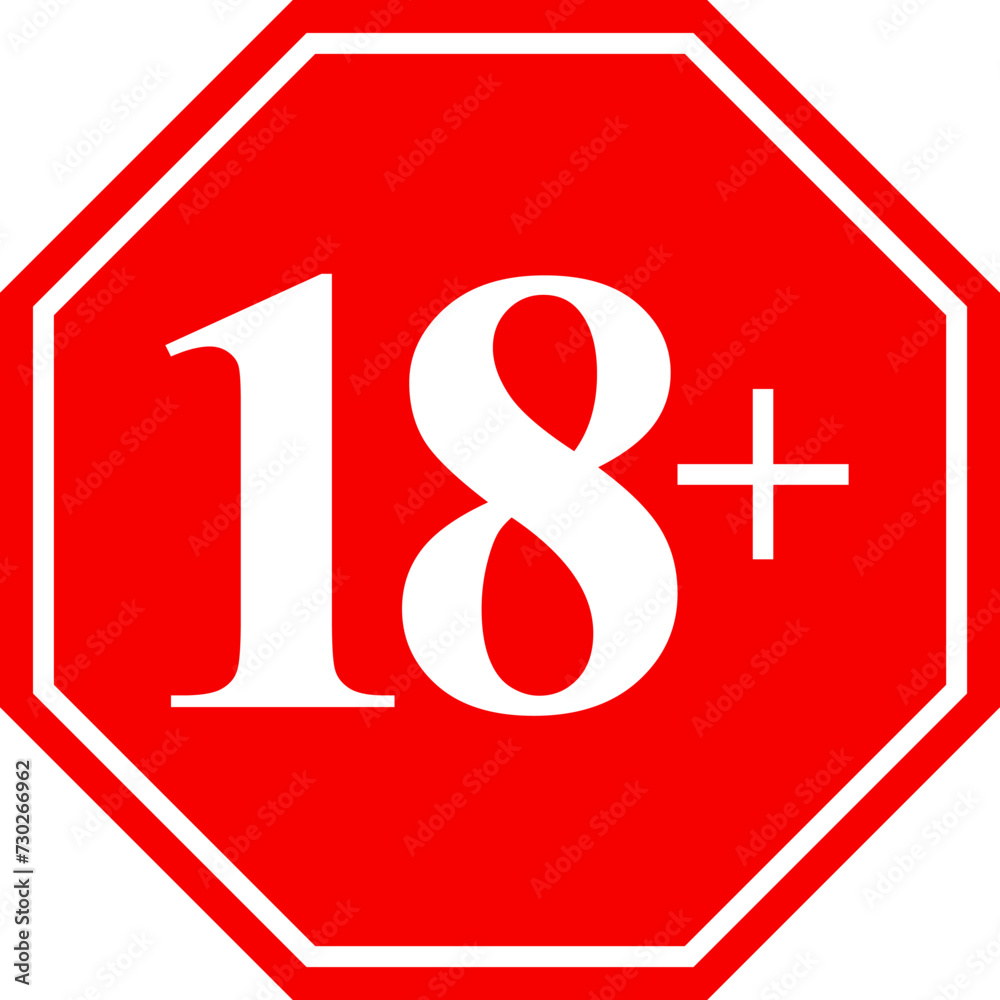 18 sign warning symbol isolated on white background, 18 plus, censored ...