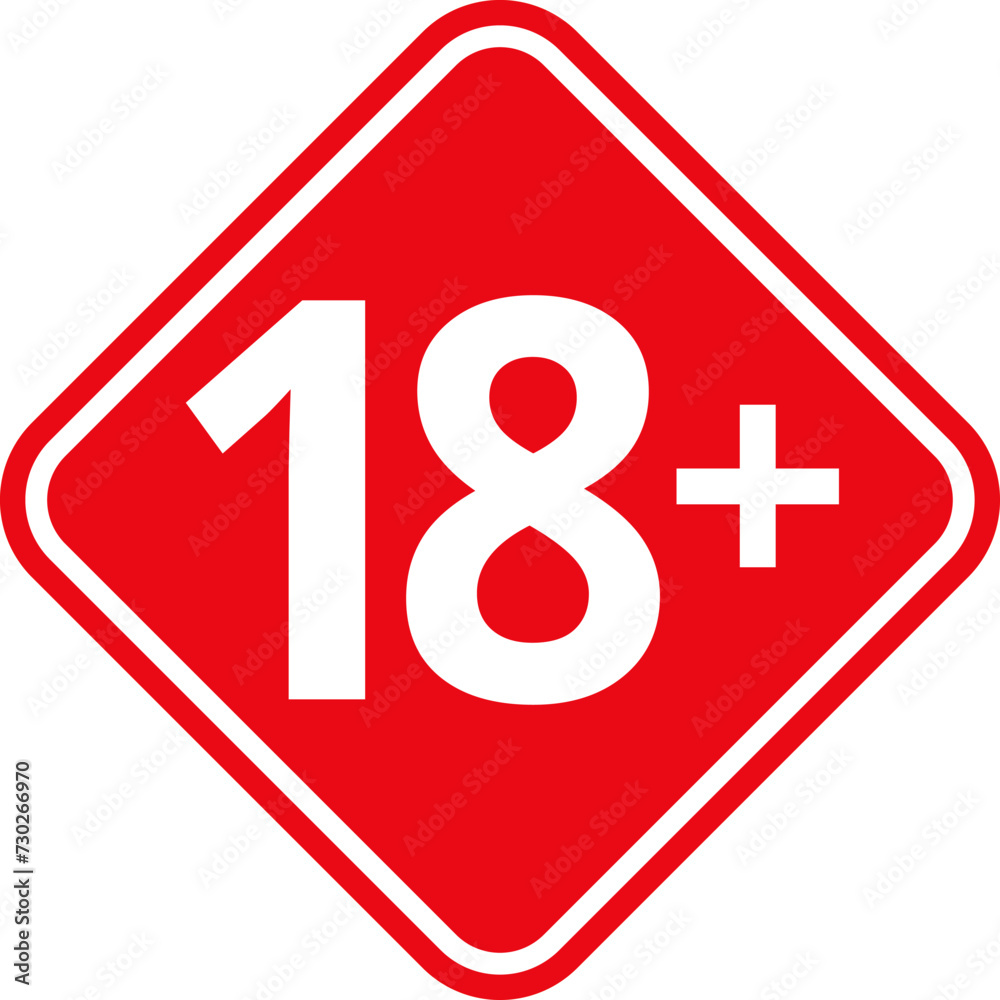 18 sign warning symbol isolated on white background, 18 plus, censored ...