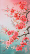 Classic, vintage 1960s Japanese Hanami / cherry blossom decoration banner illustration -Generative AI