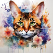 © Jam.ilia - Watercolor illustration of bengal cat with a flower