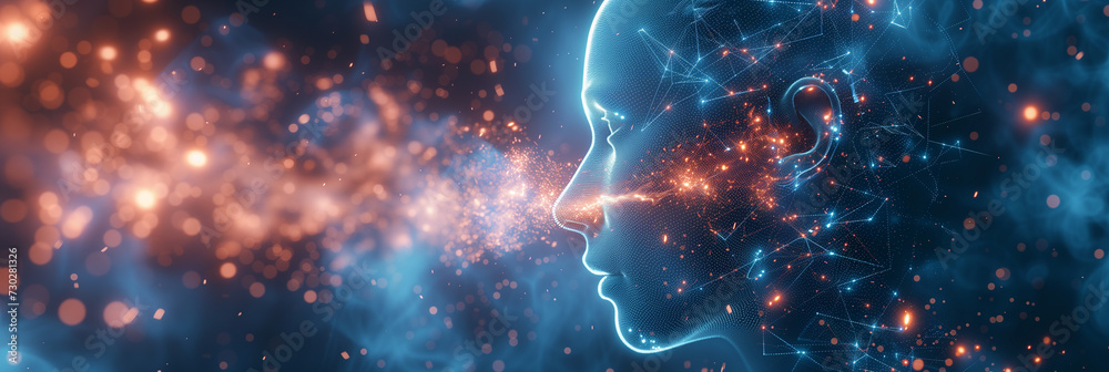 Digital concept of a human head profile made of network connections ...