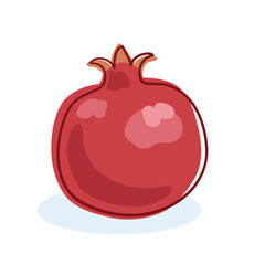 Sticker - One fresh pomegranate fruit.  Picture in line style. Dark outline with colored spots. Isolated on white background. Vector flat illustration.