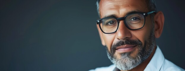 headshot close up portrait of indian or latin confident mature good looking middle age leader ceo 